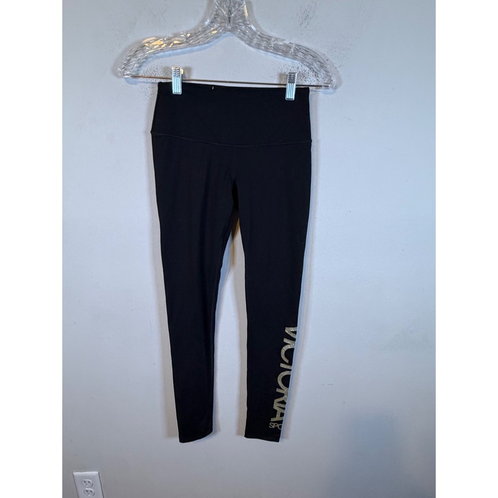 Victoria Sport Womens Leggings Gold Graphic Black XS